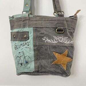 Columbias Bicycle Canvas Tote Clea Ray Hand Crafted Repurposed Canvas